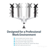 StarTech.com Desk Mount Dual Monitor Arm - Articulating - Supports VESA Monitors 12'' to 30'' - Adjustable - Grommet / Desk Mount - Premium - Silver (ARMDUAL30)