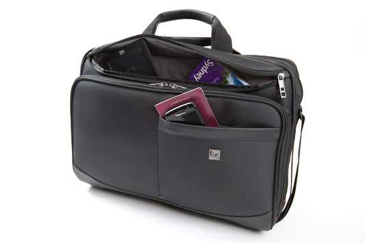 Large 17 inch Laptop Pilot Case - with Webbing Strap for Roller Bag Attachment by Gino Ferrari | Dual Padded Compartments for 17" Laptops & 14 Inch Tablets / Ipads (Metis GF1044)