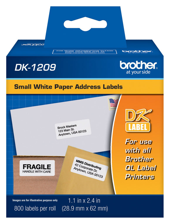 Brother Genuine DK-1209 Small Address Paper Label Roll, Die-Cut Paper Labels, Engineered for Excellence,  800 Labels Per Roll