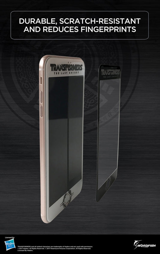 Transformers: Licensed Screen Protector - Black Frame - for iPhone 7 Plus, iPhone 8 Plus, Tempered Glass, 3D Curve Edge Full Screen Coverage, Premium HD Clear 9H Hardness - Swordfish Tech