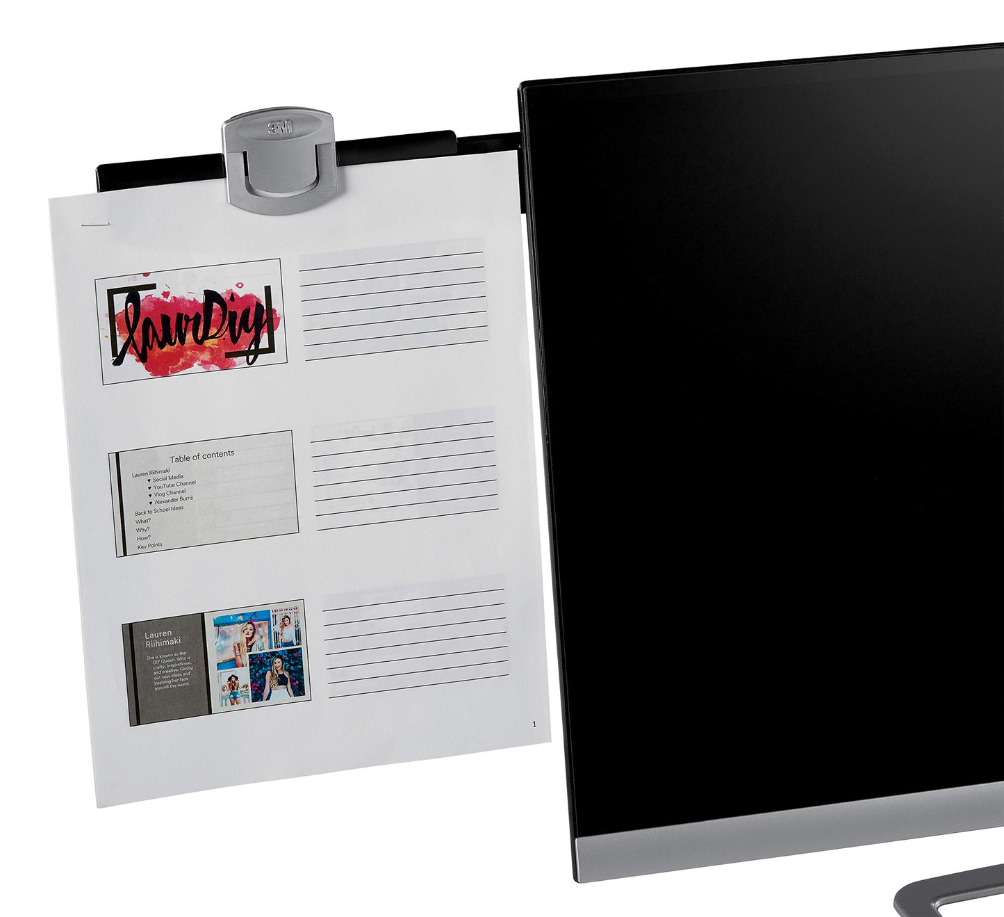 3M Monitor Mount Document Clip, Mounts Right or Left with Command Adhesive, Swings Forward and Back for Easy Viewing and Storage, 30 Sheet Capacity, Black (DH240MB)