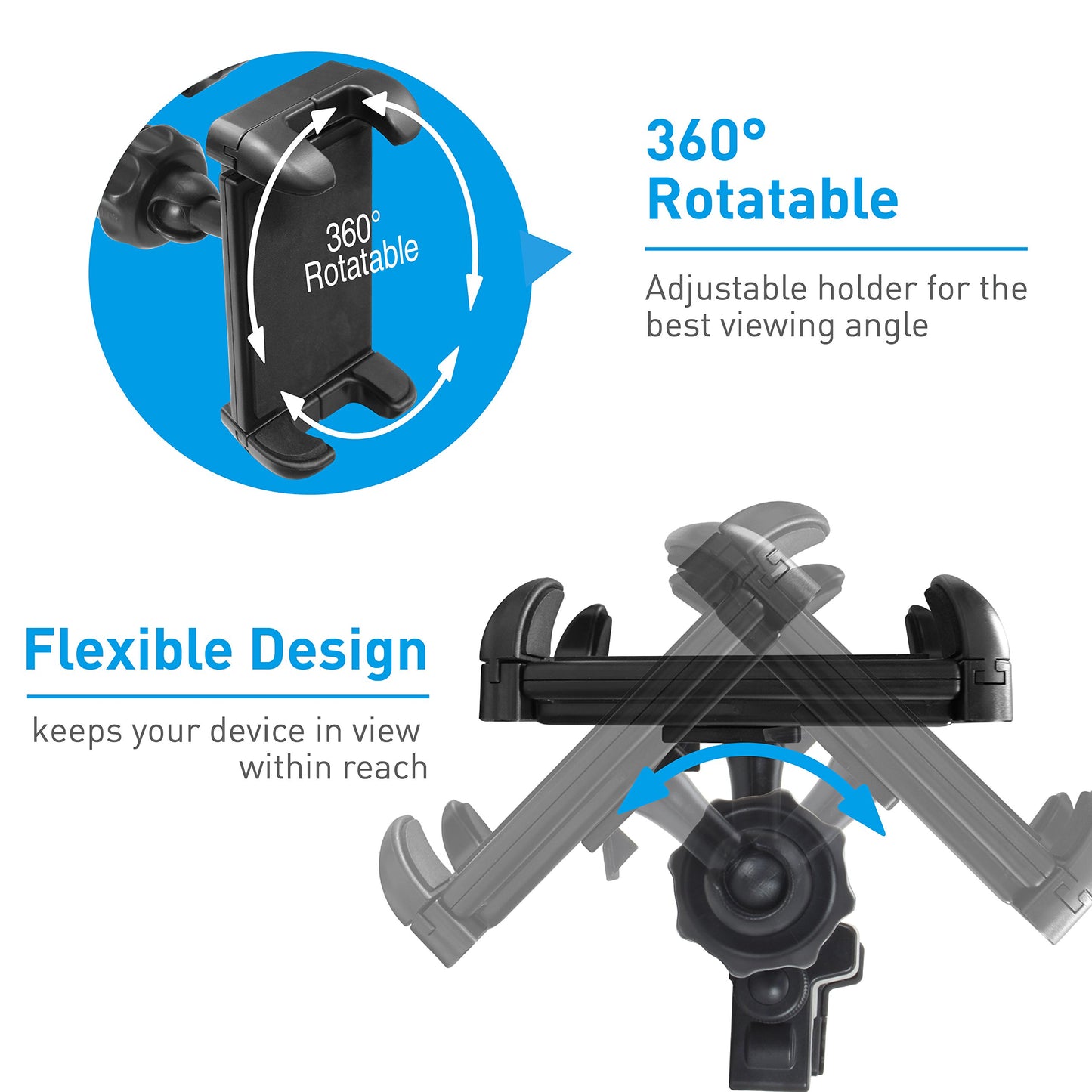 Macally Car Headrest Mount Holder for Apple iPad Pro/Air/Mini, Tablets, Nintendo Switch, iPhone, Smartphones 4.5" to 10" Wide with Dual Adjustable Positions and 360° Rotation (HRMOUNTPRO)