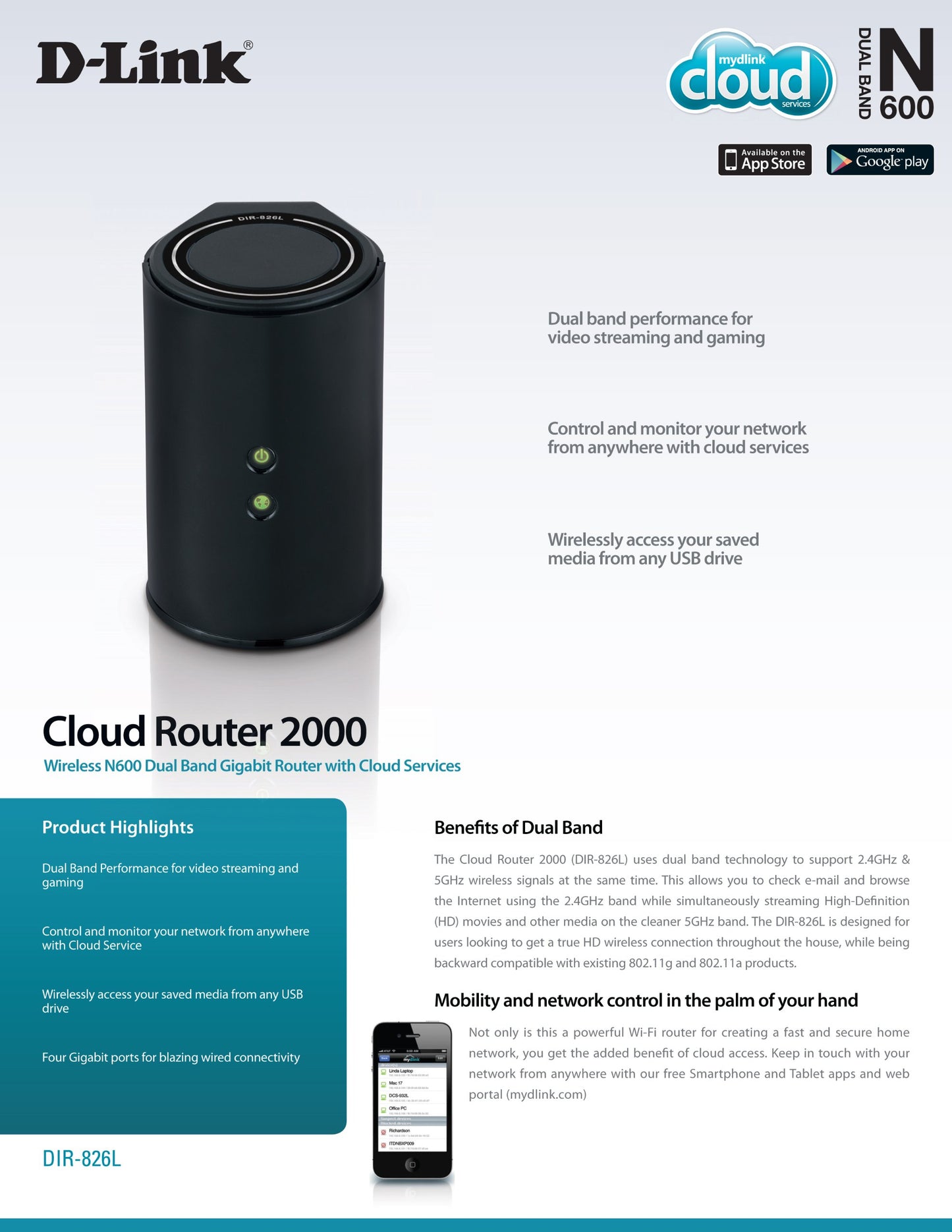Open Box D-Link Wireless N 600 Mbps Home Cloud App-Enabled Dual-Band Gigabit Router (DIR-826L)