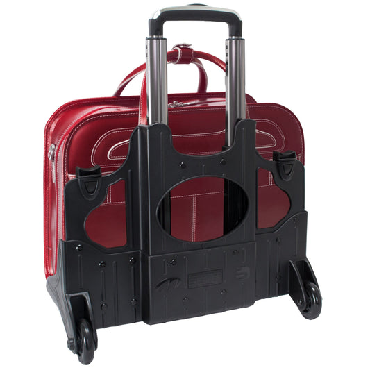 McKlein 94986 USA Willowbrook 15" Leather Patented Detachable -Wheeled Ladies' Laptop Briefcase Red