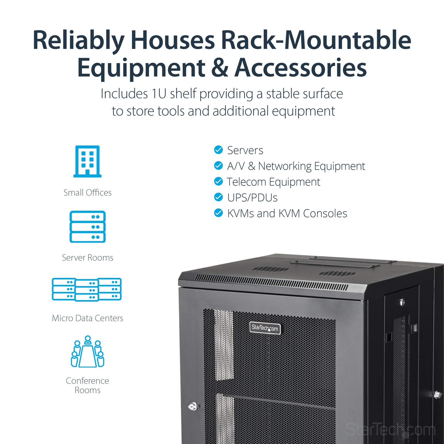 StarTech.com 15U Wall Mount Server Rack Cabinet - 4-Post Adjustable Depth (2" to 16") IT Data Equipment Enclosure w/ Cable Management -200lb/90kg (RK1520WALHM)