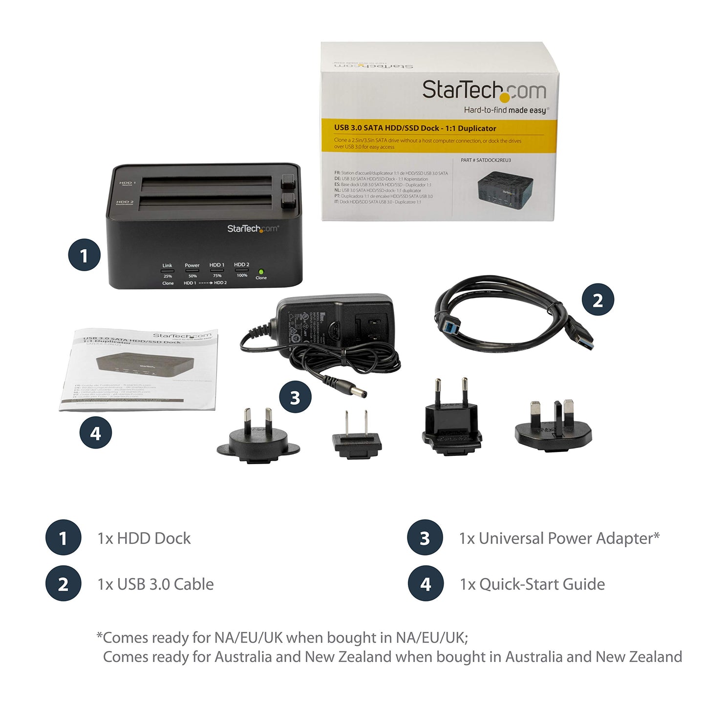 StarTech.com Dual Bay USB 3.0 Duplicator and Eraser Dock for 2.5" & 3.5" SATA SSD HDD - 1:1 Standalone Cloner & Wiper Docking Station (SATDOCK2REU3)