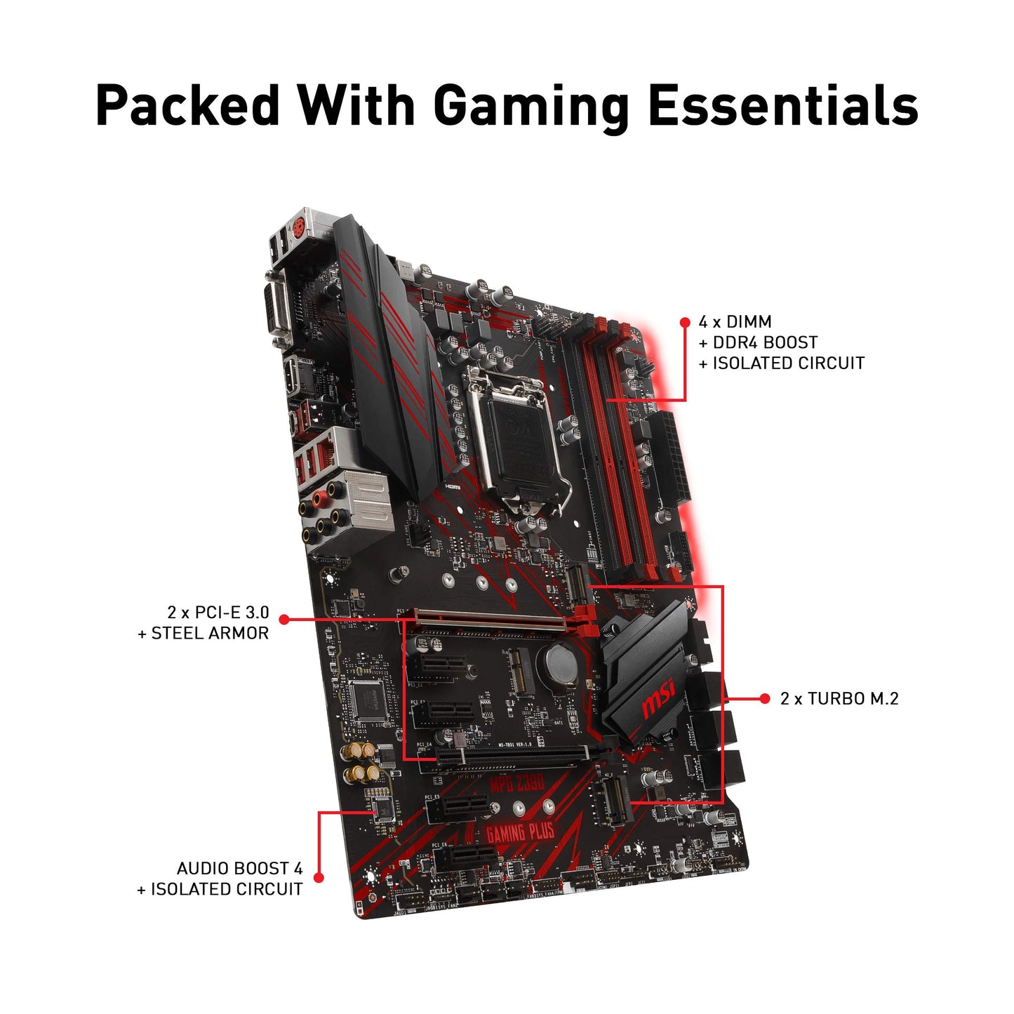 MSI MPG Z390 Gaming Plus LGA1151 (Intel 8th and 9th Gen) M.2 USB 3.1 Gen 2 DDR4 HDMI DVI CFX ATX Z390 Gaming Motherboard