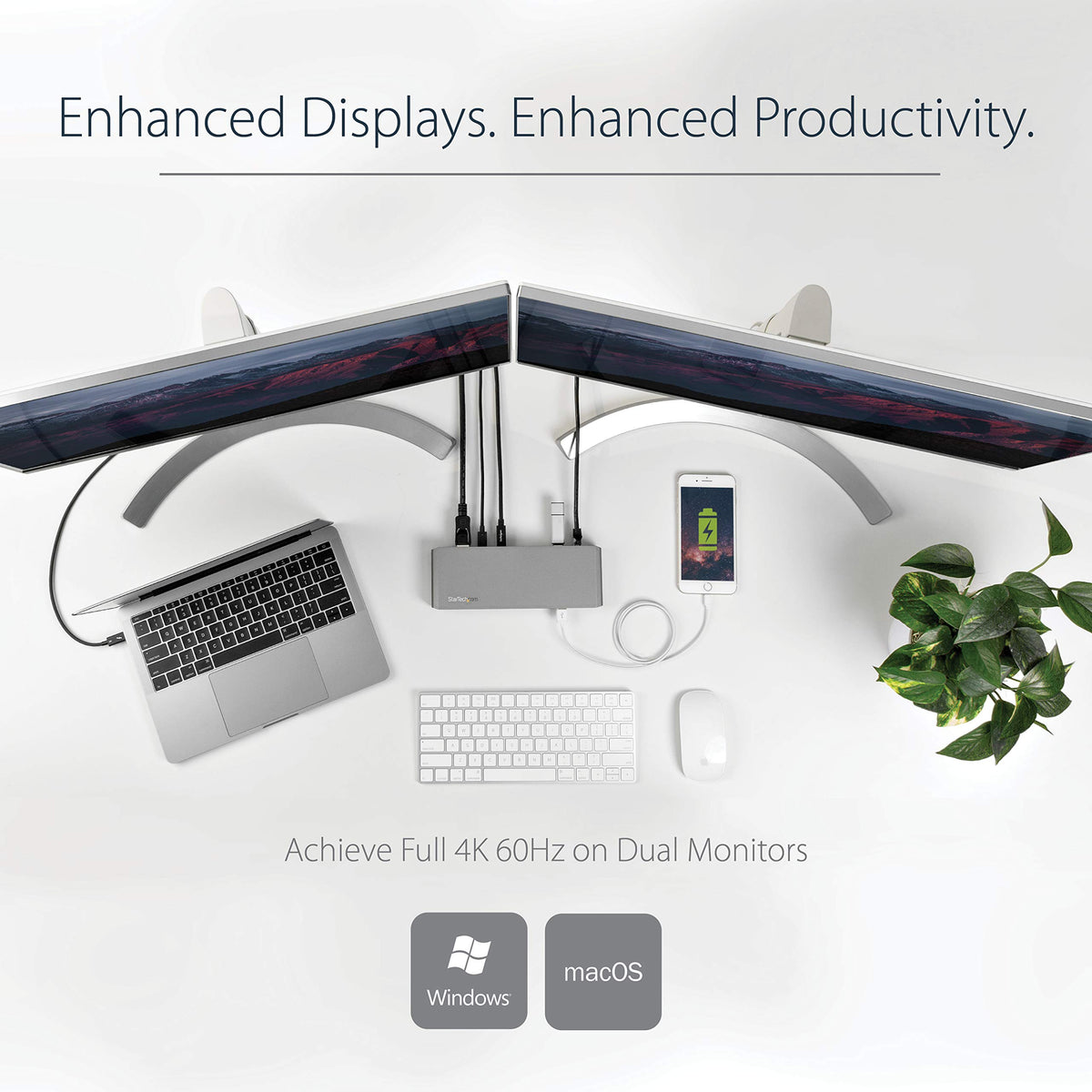 StarTech.com Dual 4K Monitor Thunderbolt 3 Dock with DisplayPort - 85 W Power Delivery + Charging - Mac & Windows (TB3DK2DPPD)