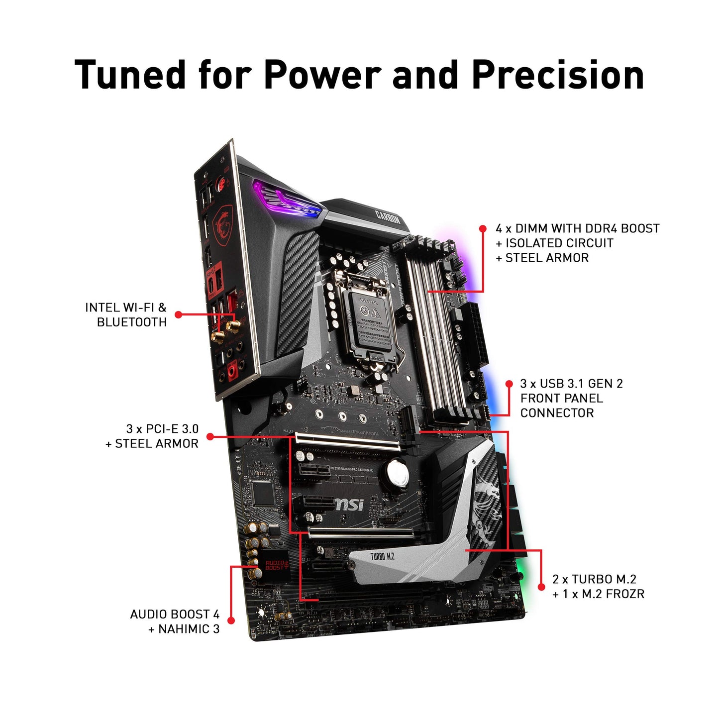 MSI MPG Z390 Gaming PRO Carbon AC LGA1151 (Intel 8th and 9th Gen) M.2 USB 3.1 Gen 2 DDR4 HDMI DP Wi-Fi SLI CFX ATX Z390 Gaming Motherboard