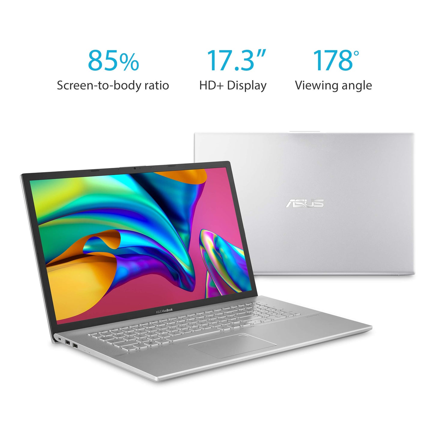 Asus Vivobook 17 F712DA Thin and Light Laptop, 17.3" HD+, Intel Core I5-8265U Processor, 8GB DDR4 RAM, 128GB SSD + 1TB HDD, Windows 10 Home, Transparent Silver, F712DA-DB51