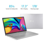 Asus Vivobook 17 F712DA Thin and Light Laptop, 17.3" HD+, Intel Core I5-8265U Processor, 8GB DDR4 RAM, 128GB SSD + 1TB HDD, Windows 10 Home, Transparent Silver, F712DA-DB51