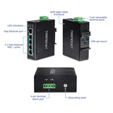 TRENDnet 5-Port Industrial Fast Ethernet PoE+ DIN-Rail Switch, 4 X Fast Ethernet PoE+ Ports, 1 X Fast Ethernet Port, 90W PoE Power Budget, 1 Gbps Switch Capacity