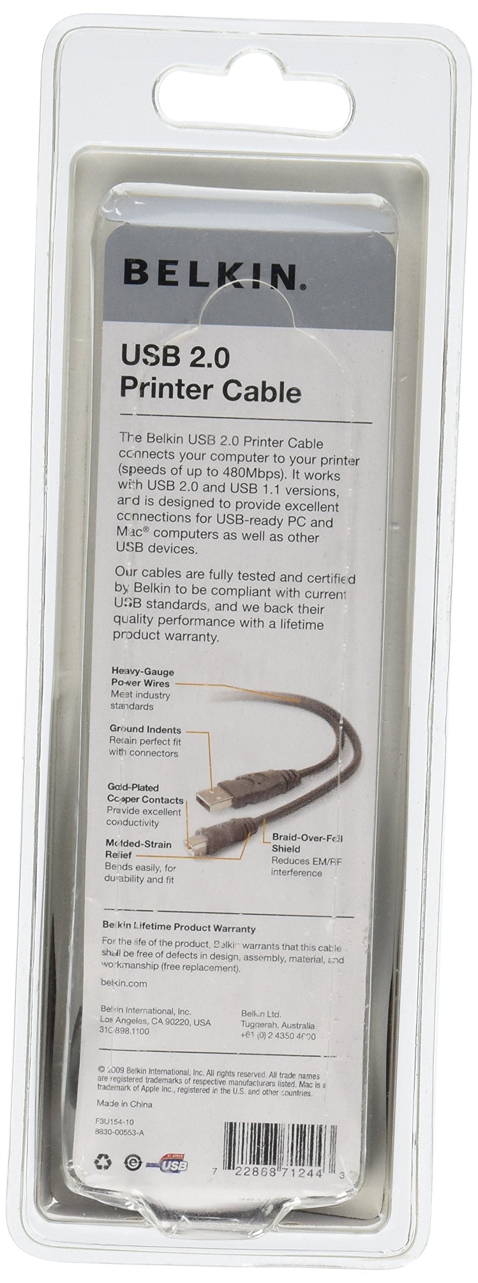 USB A/b Device Cable * A/B;10'