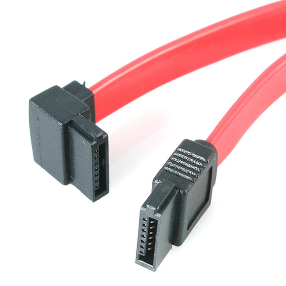 StarTech.com SATA to Left Angle SATA Serial ATA Cable - SATA cable - Serial ATA 150/300/600 - SATA (R) to SATA (R) - 1 ft - left-angled connector - red - SATA12LA1