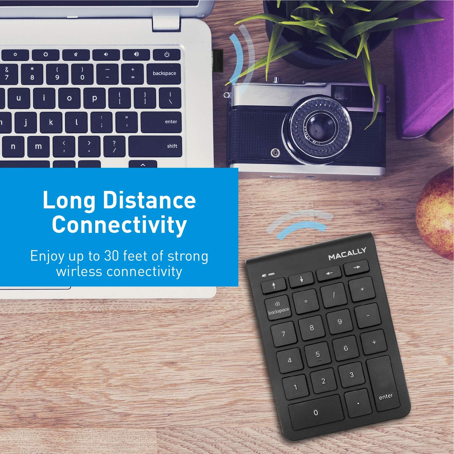 Macally 2.4G Wireless Numeric Keypad Keyboard for Laptop, Apple Mac iMac MacBook Pro/Air, Windows PC, or Desktop Computer with USB Receiver 22 Key Slim Number Pad Numerical Numpad - Black