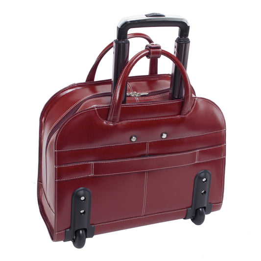 McKlein 96186A USA Davis 15" Leather Wheeled Ladies' Laptop Briefcase Red