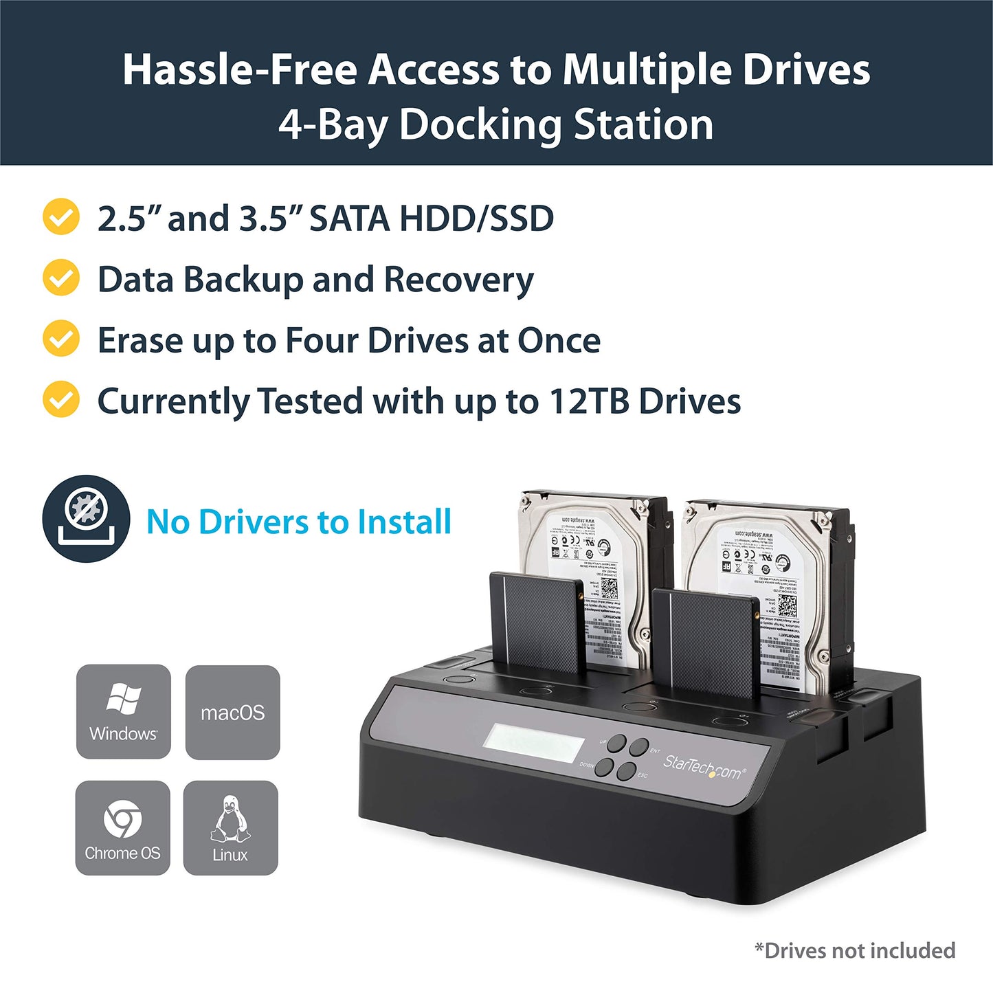 StarTech.com 4 Bay USB 3.0/ eSATA Hard Drive Duplicator Dock for 2.5" & 3.5" SATA/ IDE SSD HDD - Standalone 1:3 Copier Docking Station (SATDOCK4U3RE)