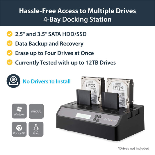 StarTech.com 4 Bay USB 3.0/ eSATA Hard Drive Duplicator Dock for 2.5" & 3.5" SATA/ IDE SSD HDD - Standalone 1:3 Copier Docking Station (SATDOCK4U3RE)