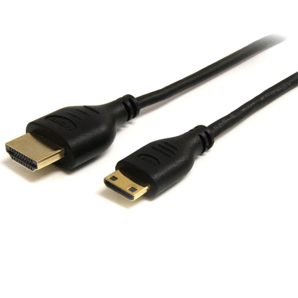StarTech.com HDMIACMM3S Slim High Speed HDMI Cable with Ethernet, HDMI to HDMI Mini M/M, 3-Feet