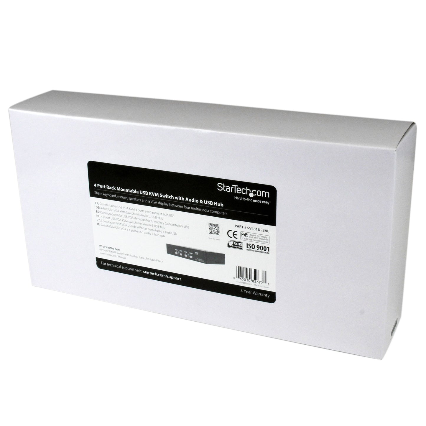 StarTech.com 4 Port Rack Mountable USB KVM Switch with Audio & USB Hub - KVM/Audio/USB Switch - 4 x KVM/Audio/USB - 1 Local User - Desktop - SV431USBAE