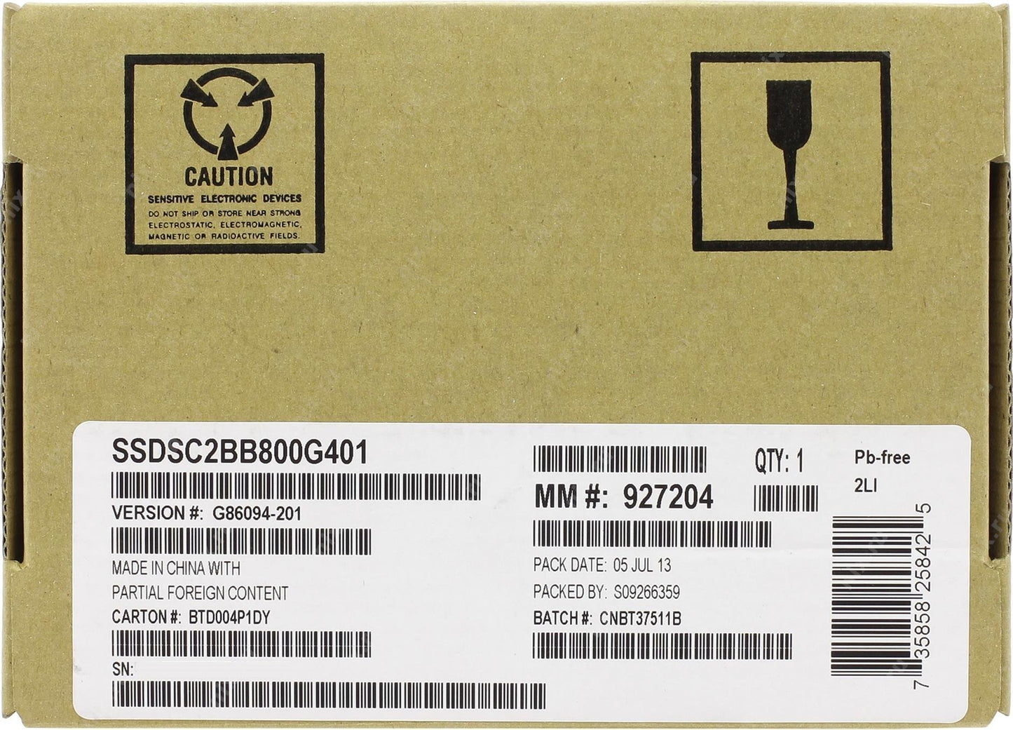 Intel Internal Solid State Drive 800GB SATA III MLC 2.5-Inch SSDSC2BB800G401
