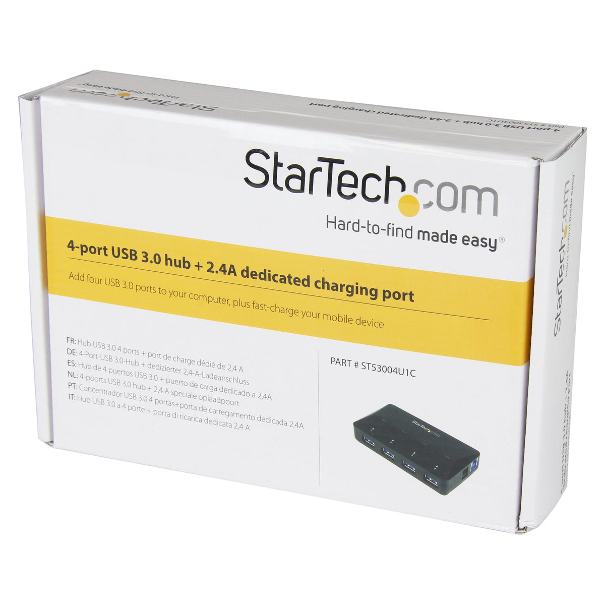 StarTech.com 4-Port USB 3.0 Hub plus Dedicated Charging Port - 1 x 2.4A Port - Desktop USB Hub and Fast-Charging Station (ST53004U1C)
