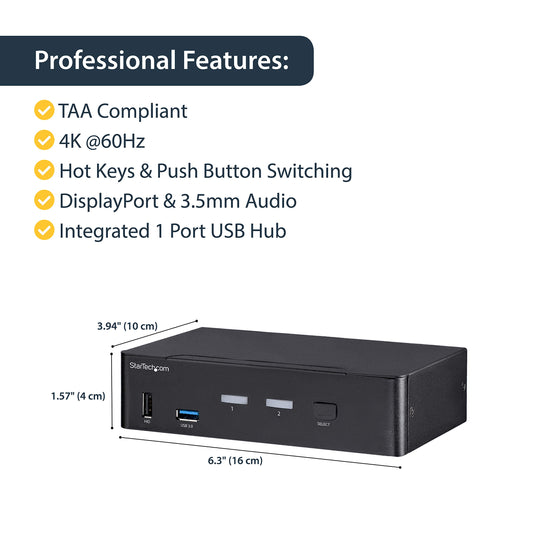 StarTech SV231DPU34K 2-Port DisplayPort KVM Switch - 4K 60Hz