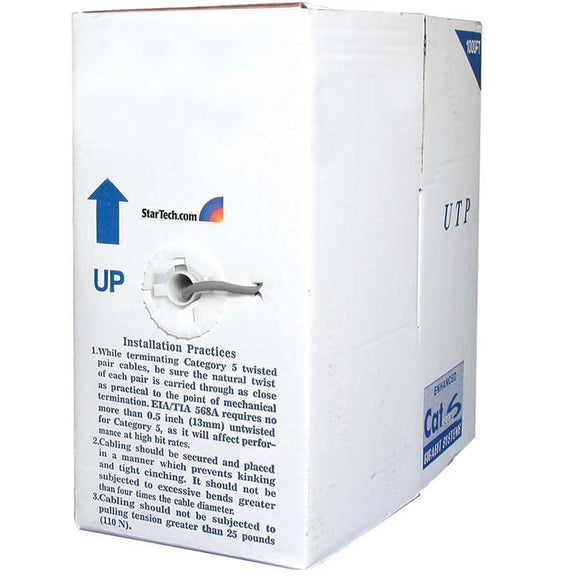 StarTech.com WIRC6PATGRRL 1000 ft Bulk Cat6 Ethernet Cable - Stranded - cm-Rated for in-Wall Use - Cat 6 UTP Patch Cable - Gray