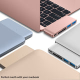 Type-C Hub with Power Delivery 2 superspeed USB 3.0 ports, 1 SD memory port, 1 microSD memory port for MacBook, Aluminum Alloy Build