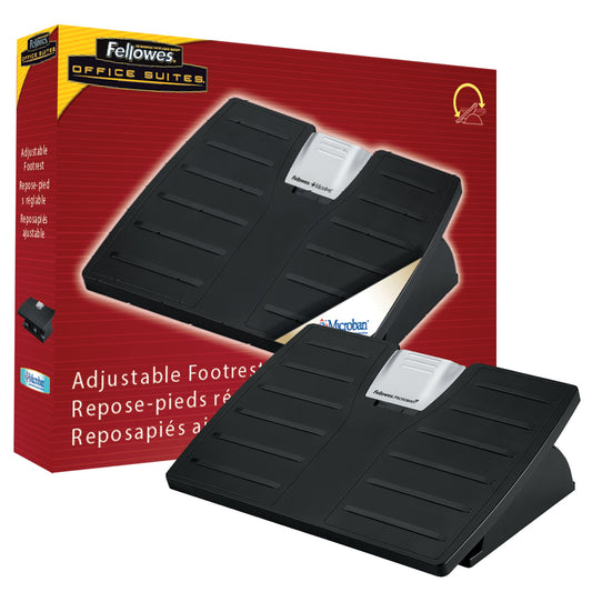 FELLOWES 8035001 Adjustable Locking Footrest w/Microban, 17 1/2 x 13 1/8 x 5 5/8, Black/Silver