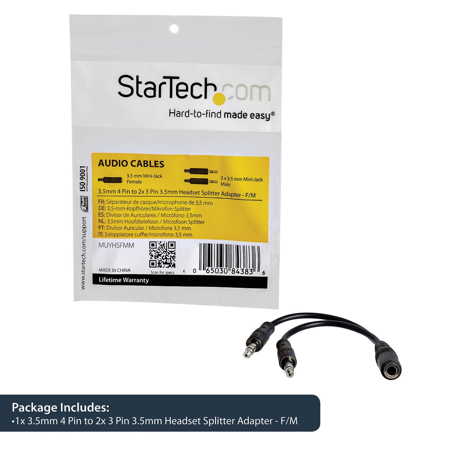 StarTech.com 3.5mm 4 Position to 2x 3 Position 3.5mm Headset Splitter Adapter - F/M - 3.5mm headset Adapter Cable (MUYHSFMM)
