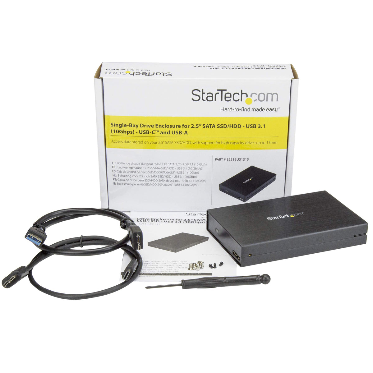 STARTECH 2.5" USB-C Hard Drive Enclosure - USB 3.1 Type C - with USB-C and USB-A Cable - USB 3.0 HDD Enclosure