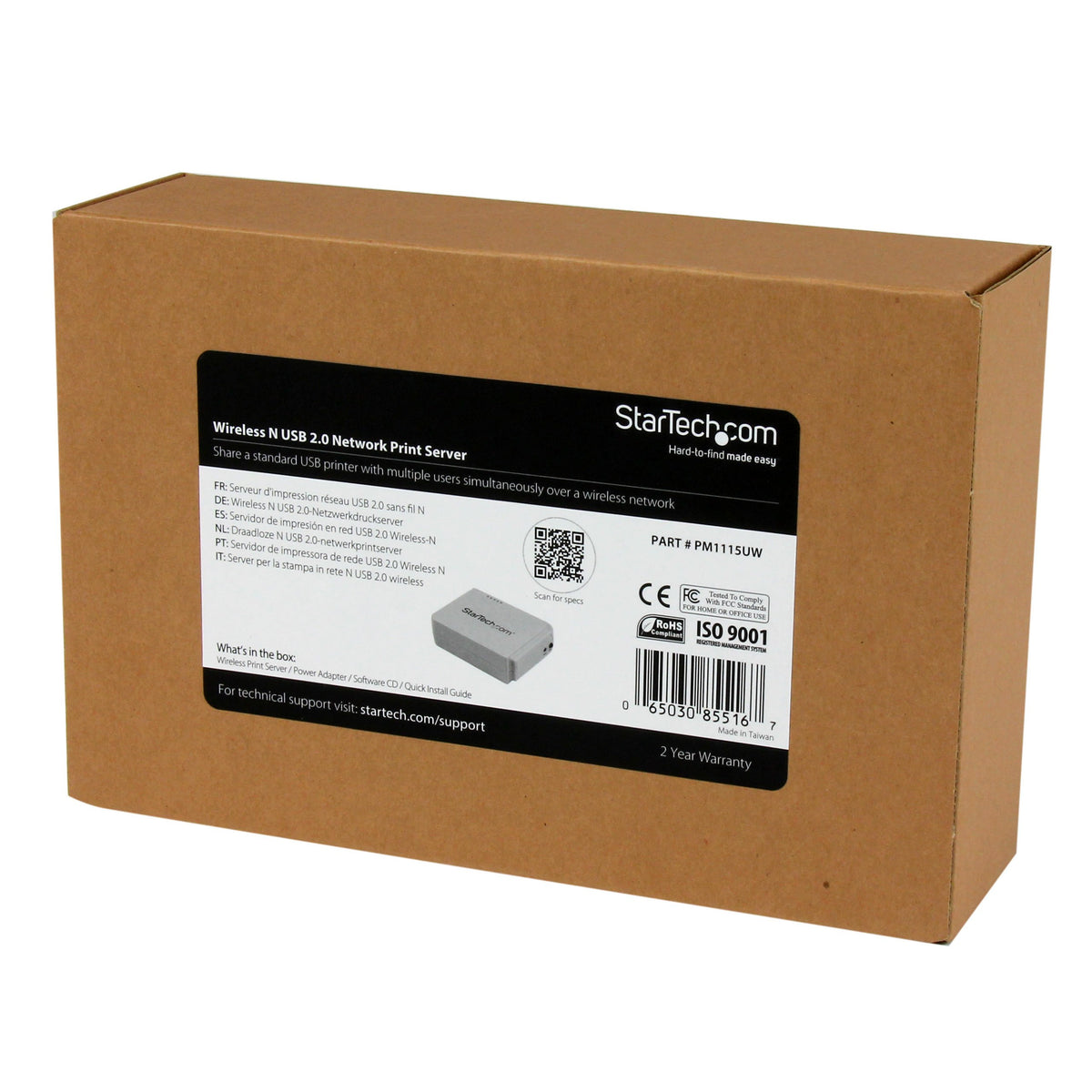StarTech.com 1-Port Wireless N USB 2.0 Network Print Server - 10/100 Mbps Ethernet USB Printer Server Adapter - Windows 10 - 802.11 b/g/n (PM1115UW)