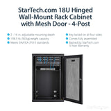 StarTech.com 18U Wall Mount Network Switch Cabinet - 4-Post Adjustable Depth (2" to 16") Fully Secure IT Cabinet w/ Cable Management 200lb / 90kg (RK1820WALHM)