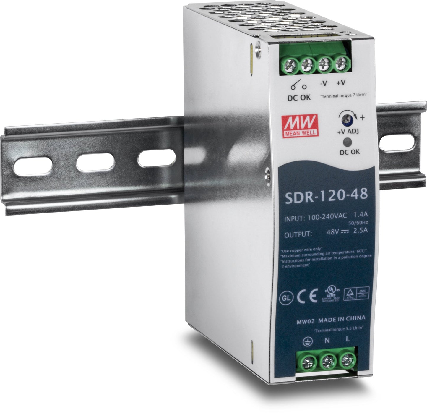 TRENDnet 120 W Single Output Industrial DIN-Rail Power Supply, 48 V, 2.5 A, (-25 to 70 Degree C, -13 to 158 Degree F)