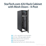 StarTech.com 42U Server Rack Cabinet - 4-Post Adjustable Depth (5.2" to 35") IT Network Equipment Rack Enclosure with Casters - 3315lbs (RK4242BK24)
