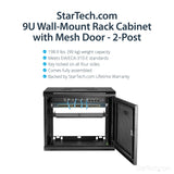 StarTech.com 9U Wall Mount Server Rack Cabinet - 2-Post Adjustable Depth (6" to 15") IT Data Equipment Enclosure with Cable Management - 200lb / 90kg (RK9WALM)