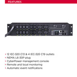CyberPower PDU41008 Switched PDU, 200-240 V/30 A, 16 Outlets, 2U Rackmount