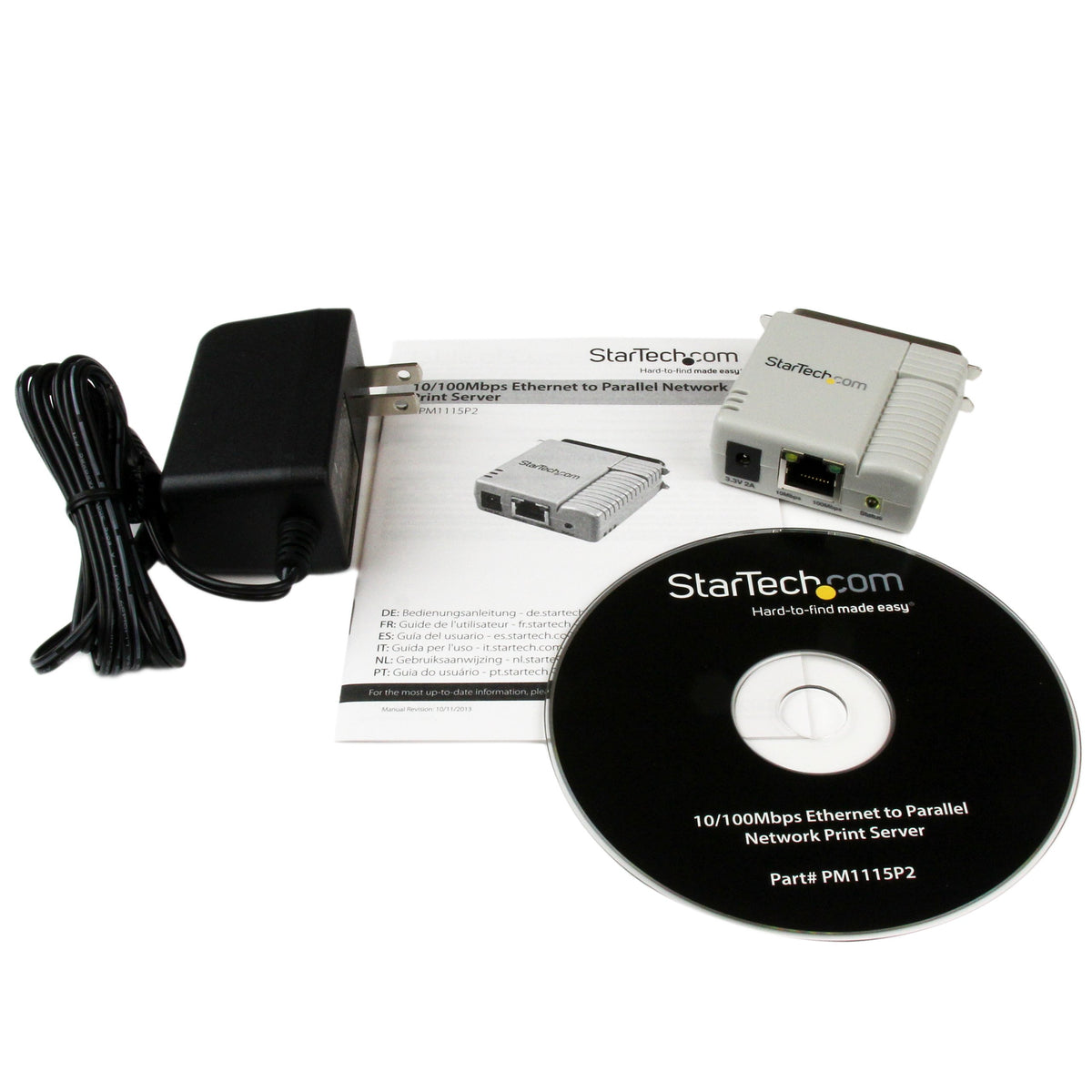 StarTech.com 1-Port 10/100 Mbps Parallel Network Print Server - Fast Centronics Ethernet Printer Server Adapter - Windows 10 (PM1115P2)