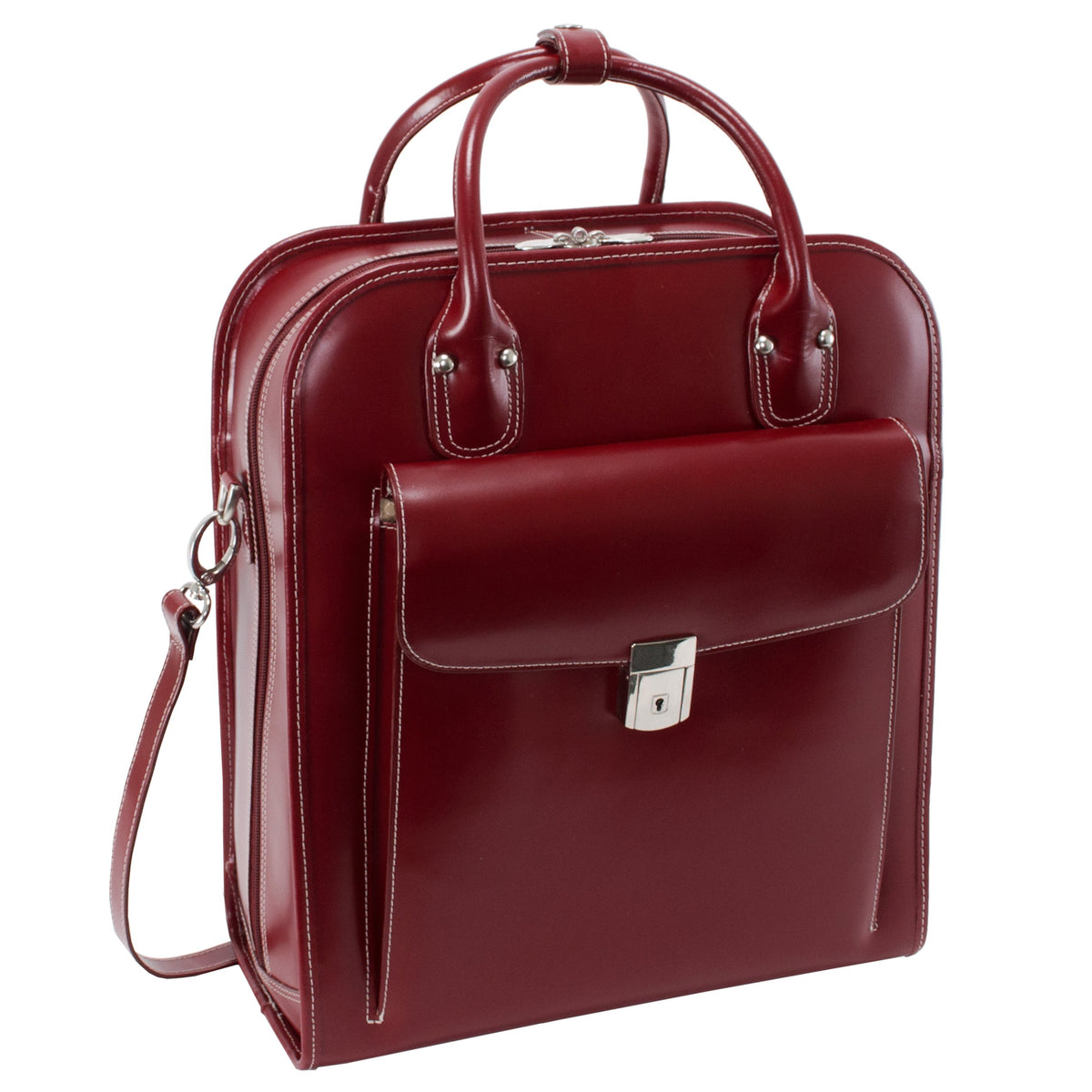 McKlein 96496 USA la Grange 15" Leather Vertical Patented Detachable -Wheeled Ladies' Laptop Briefcase Red