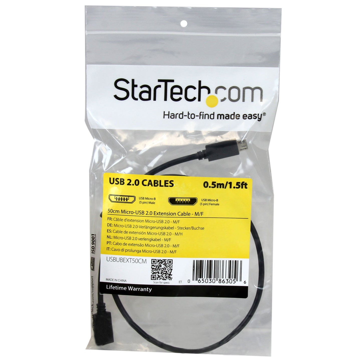 StarTech.com 0.5m 20in Micro-USB Extension Cable - M/F - Micro USB Male to Micro USB Female Cable (USBUBEXT50CM)