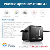 Plustek OpticFilm 8200i AI - 35mm Film & Slides Scanner. IT 8 Calibration Target + SilverFast Ai Studio 8.8, 7200 dpi Resolution 64Bit HDRi , Mac/PC