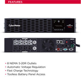 Cyber Power CA PR2200RT2UN Smart App Sinewave UPS System, 2200VA/2200W, 8 Outlets, 2U Rack/Tower, Rmcard205 Pre-Installed