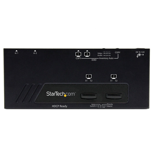 StarTech.com 2x2 HDMI Matrix Switch with Remote - 1080p Automatic & Priority Switcher - Video Wall Auto Selector Splitter Box - Audio Out (VS222HDQ)