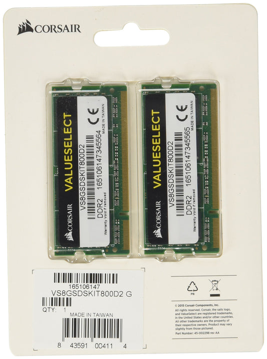 Corsair Memory 8 GB 2 X 4 GB PC2-6400 800Mhz 200-Pin DDR2 Laptop Memory Kit VS8GSDSKIT800D2