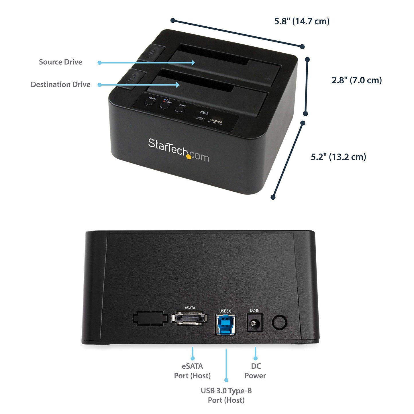 StarTech.com Dual Bay USB 3.0/ eSATA Hard Drive Duplicator Dock for 2.5" & 3.5" SATA SSD HDD with UASP (6Gbps) - Standalone Docking Station (SDOCK2U33RE)