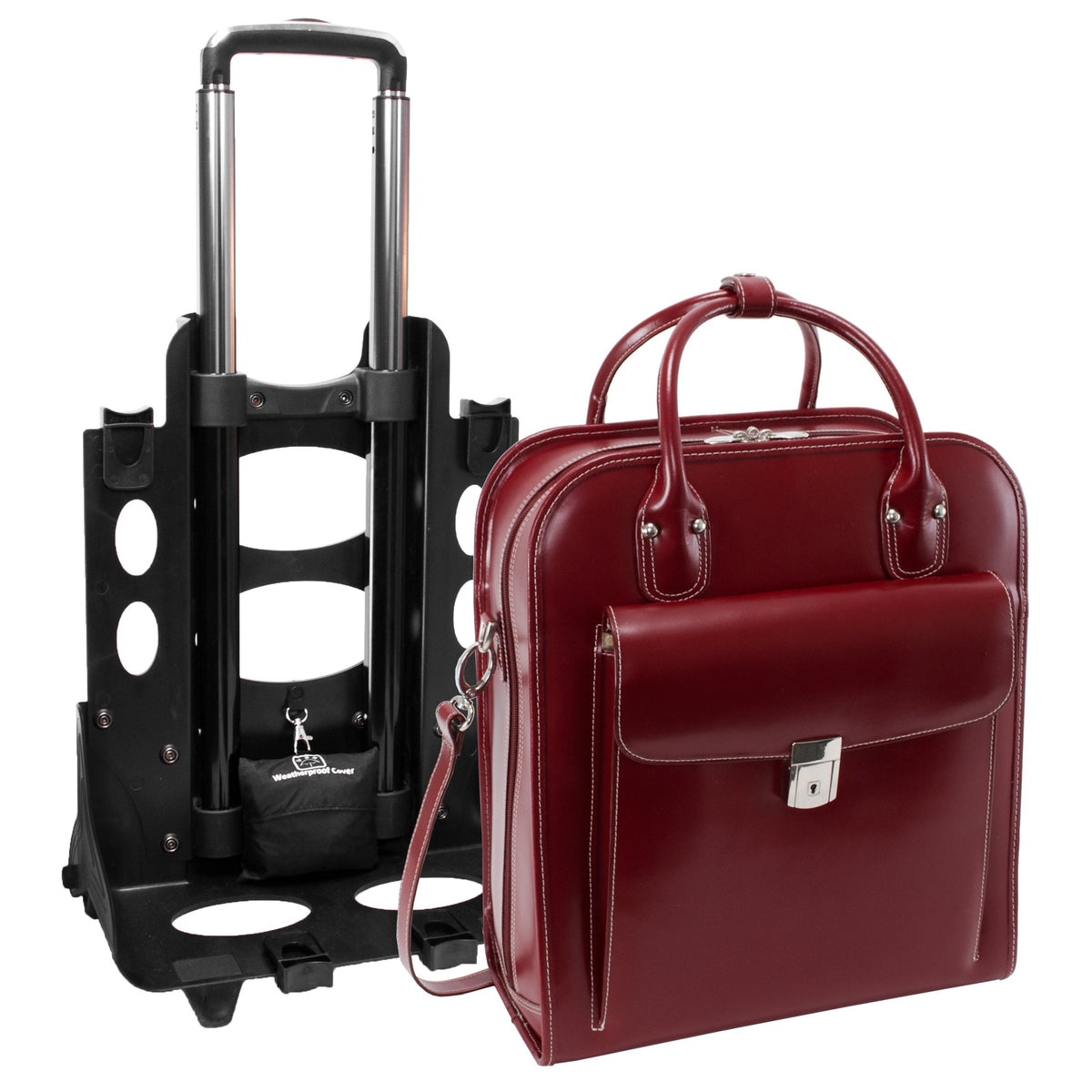 McKlein 96496 USA la Grange 15" Leather Vertical Patented Detachable -Wheeled Ladies' Laptop Briefcase Red