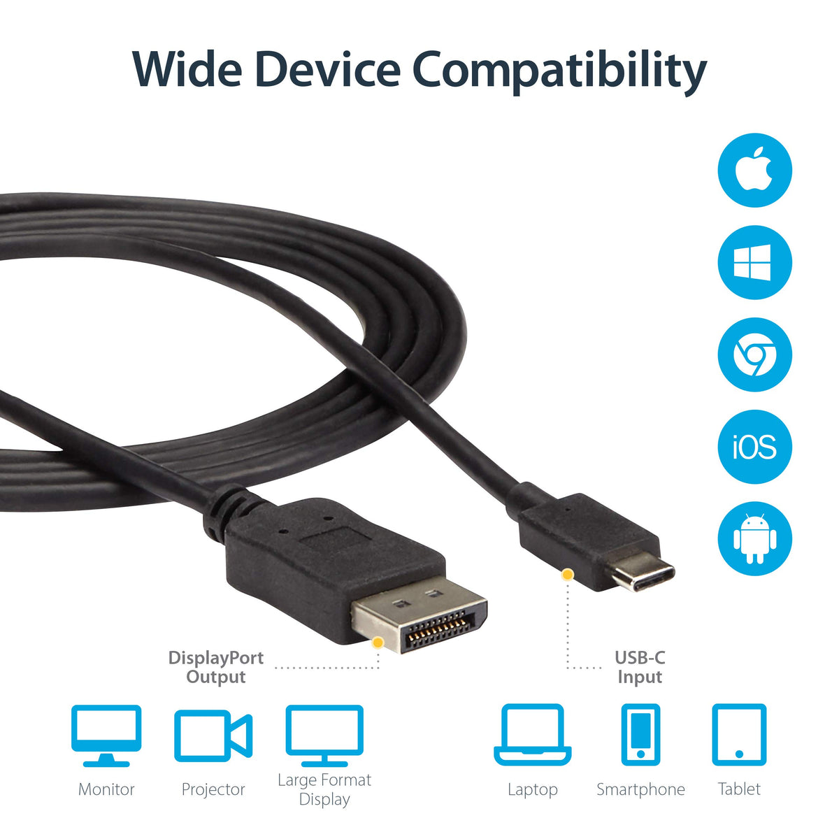 StarTech.com 6 ft USB C to DisplayPort Video Cable - Thunderbolt 3 Compatible - 4K 60Hz - USB 3.1 Type C to DP Monitor Adapter Cable (CDP2DPMM6B)