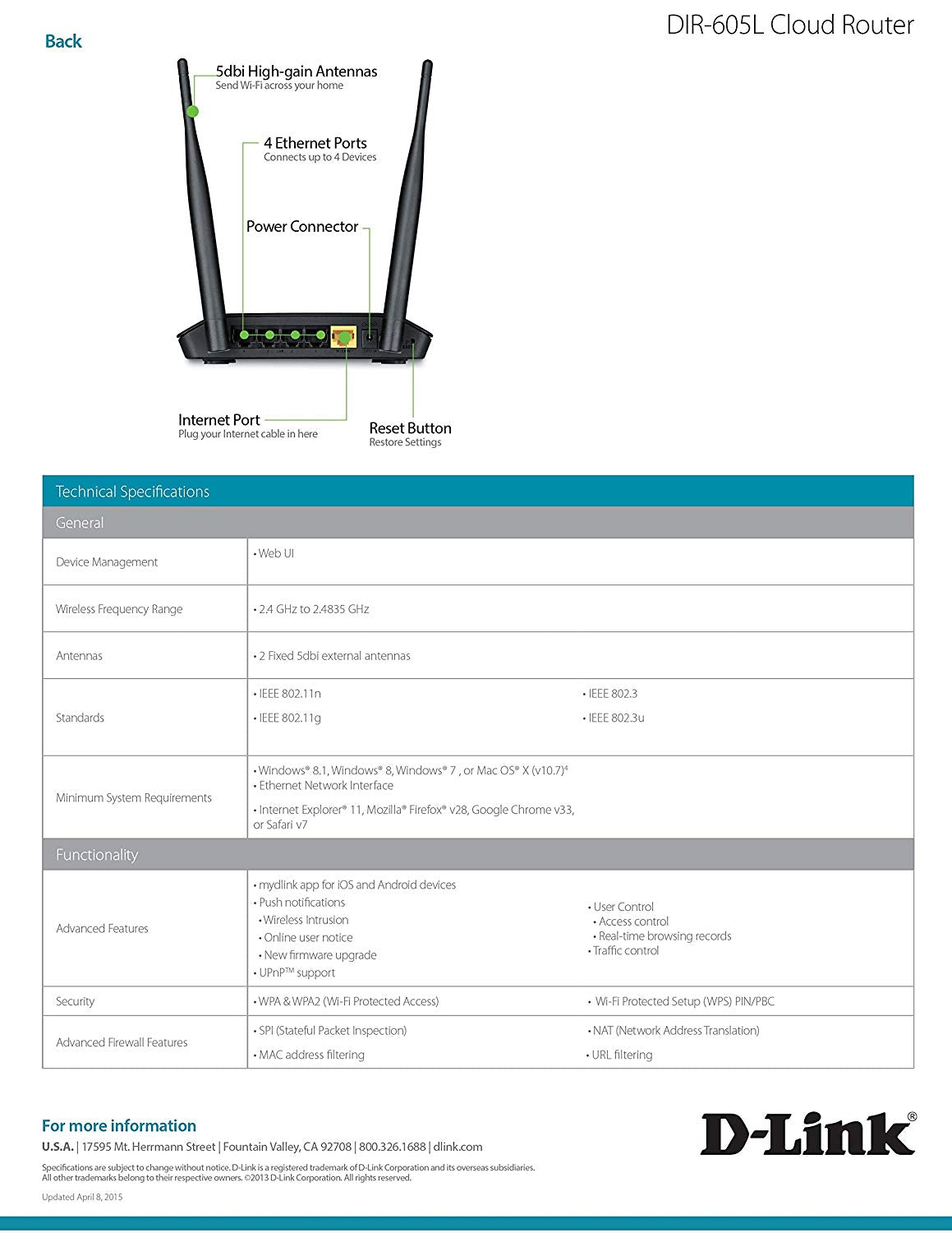 D-Link Wireless N 300 Mbps Home Cloud App-Enabled Broadband Router (DIR-605L)