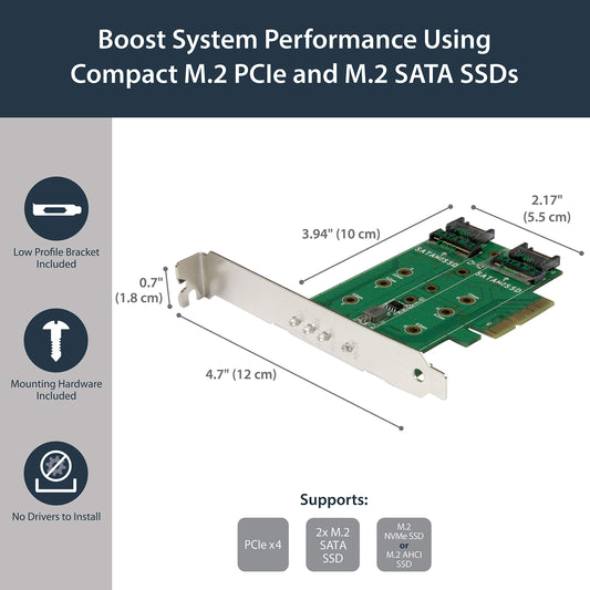 StarTech.com M.2 Adapter - 3 Port - 1 x PCIe (NVMe) M.2 - 2 x SATA III M.2 - SSD PCIE M.2 Adapter - M2 SSD - PCI Express SSD (PEXM2SAT32N1)